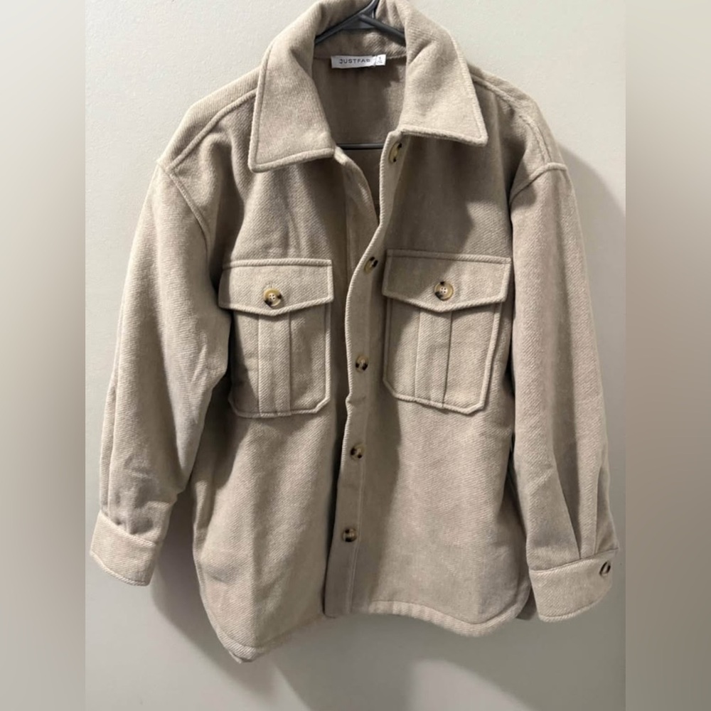 JustFab Tan Button-Up Shacket